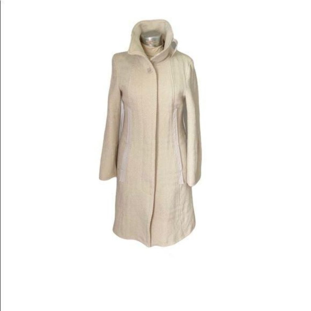 Mackage Coat Wool Leather Boucle Single Breast Cream Winter White PS
